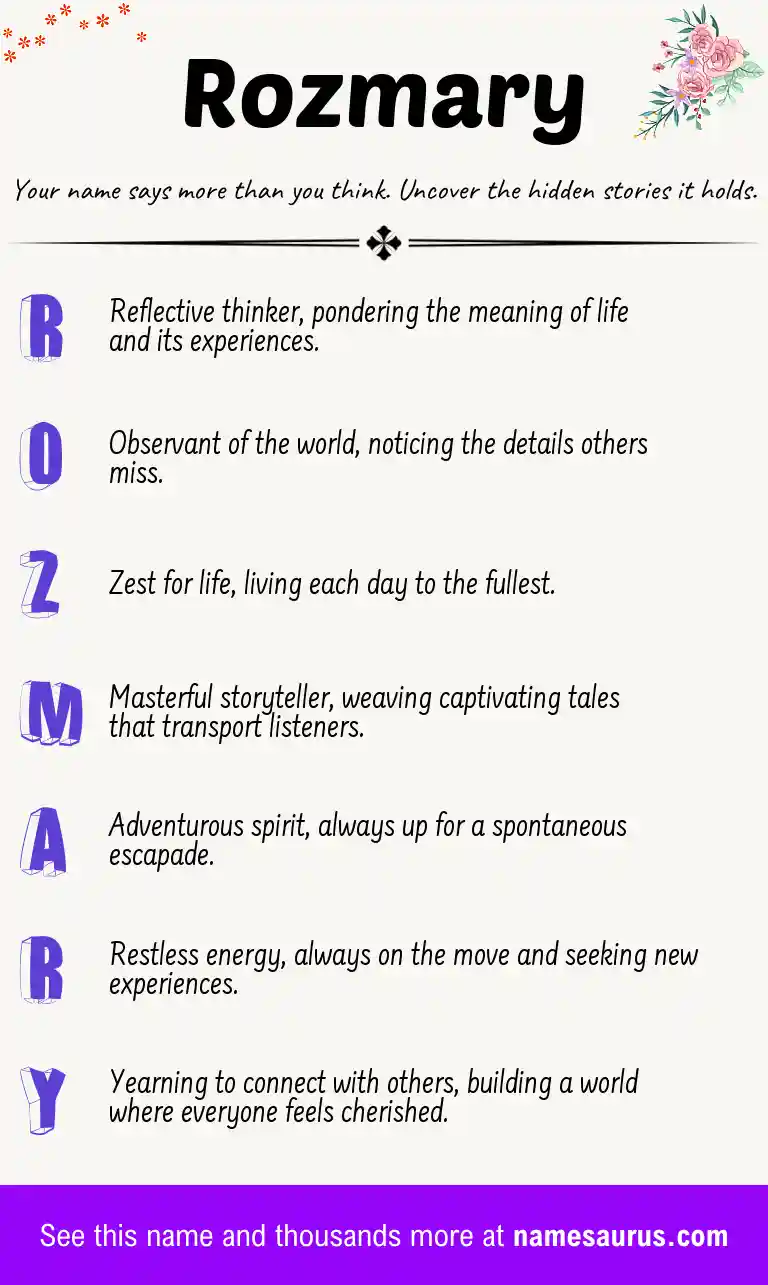 Acrostic poem about Rozmary.