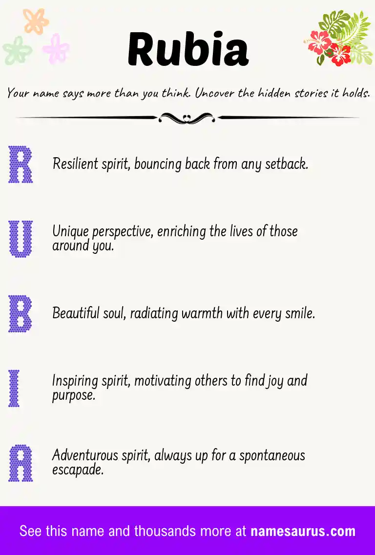 Acrostic poem about Rubia.