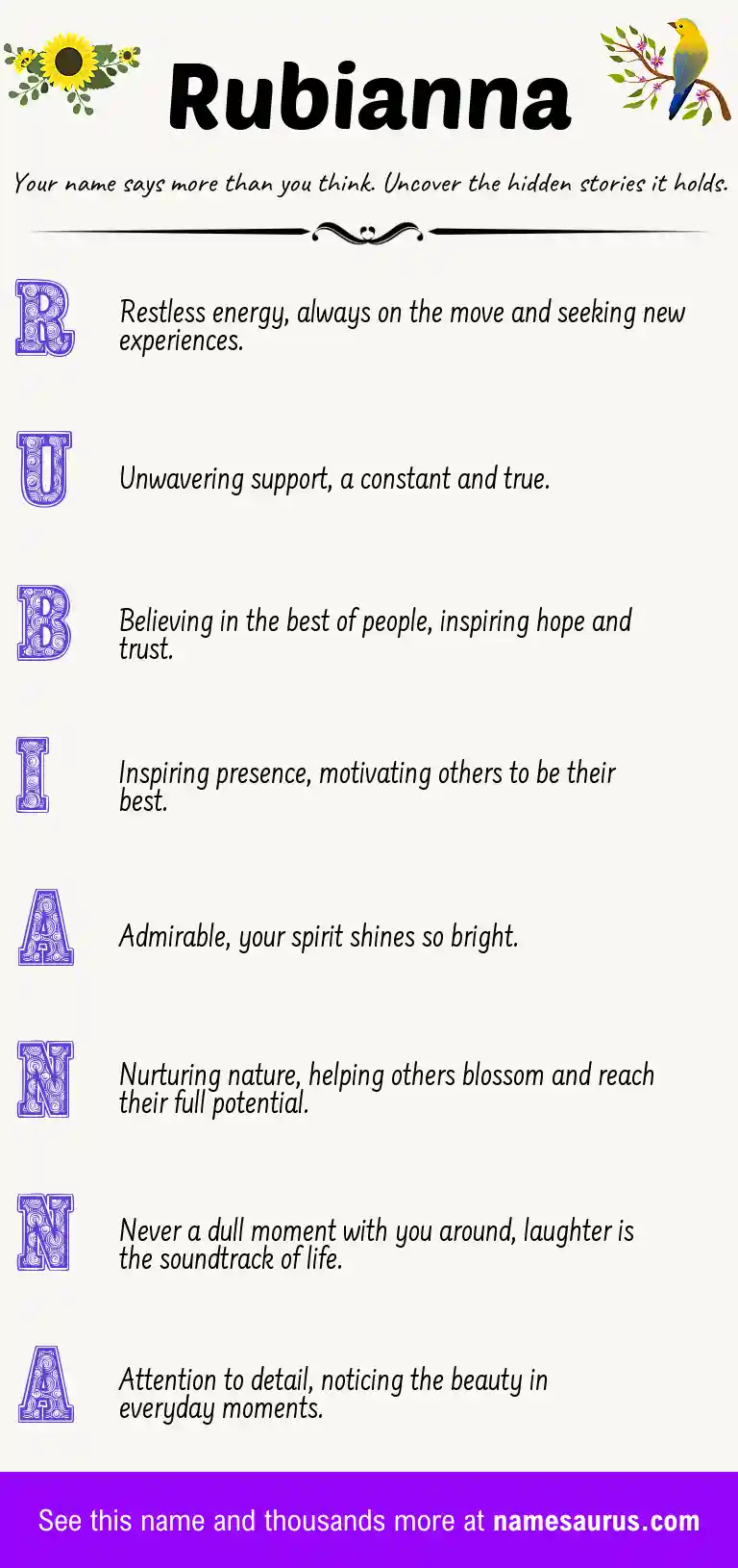 Acrostic poem about Rubianna.