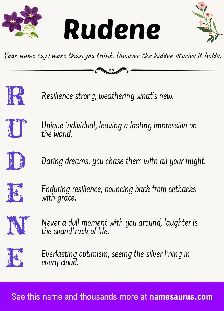 Acrostic poem about Rudene.