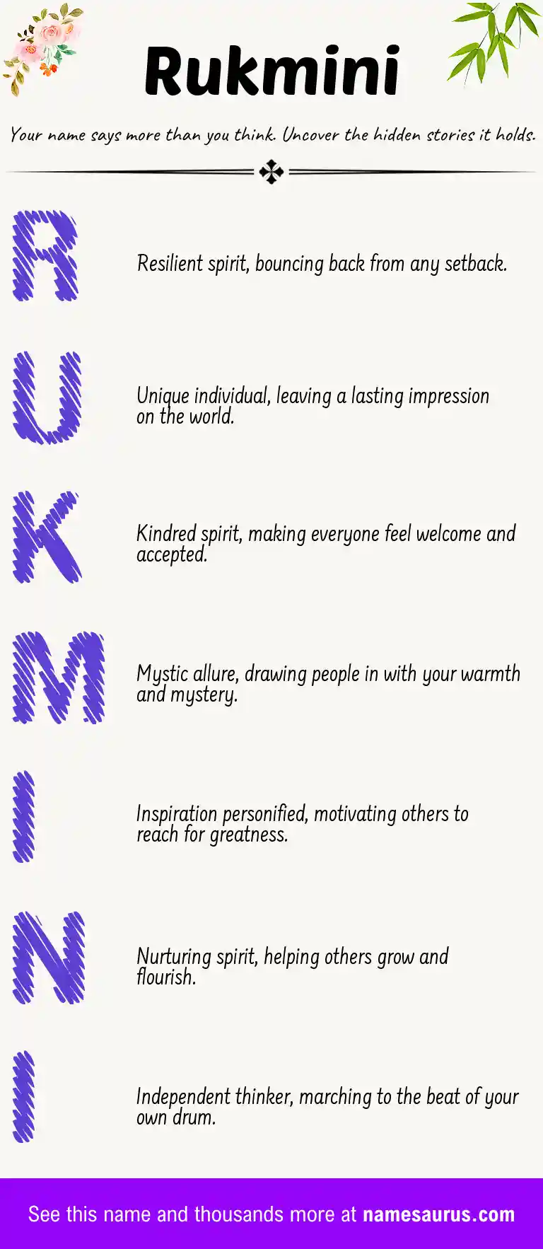 Acrostic poem about Rukmini.
