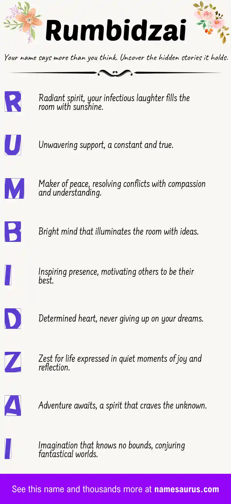 Acrostic poem about Rumbidzai.
