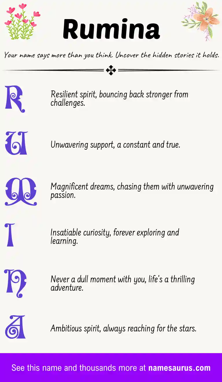 Acrostic poem about Rumina.
