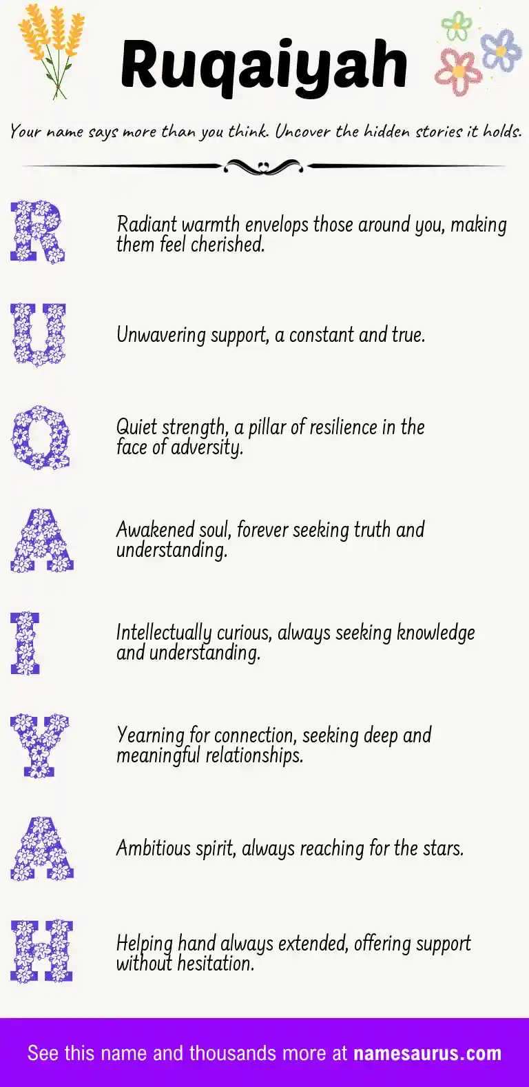 Acrostic poem about Ruqaiyah.