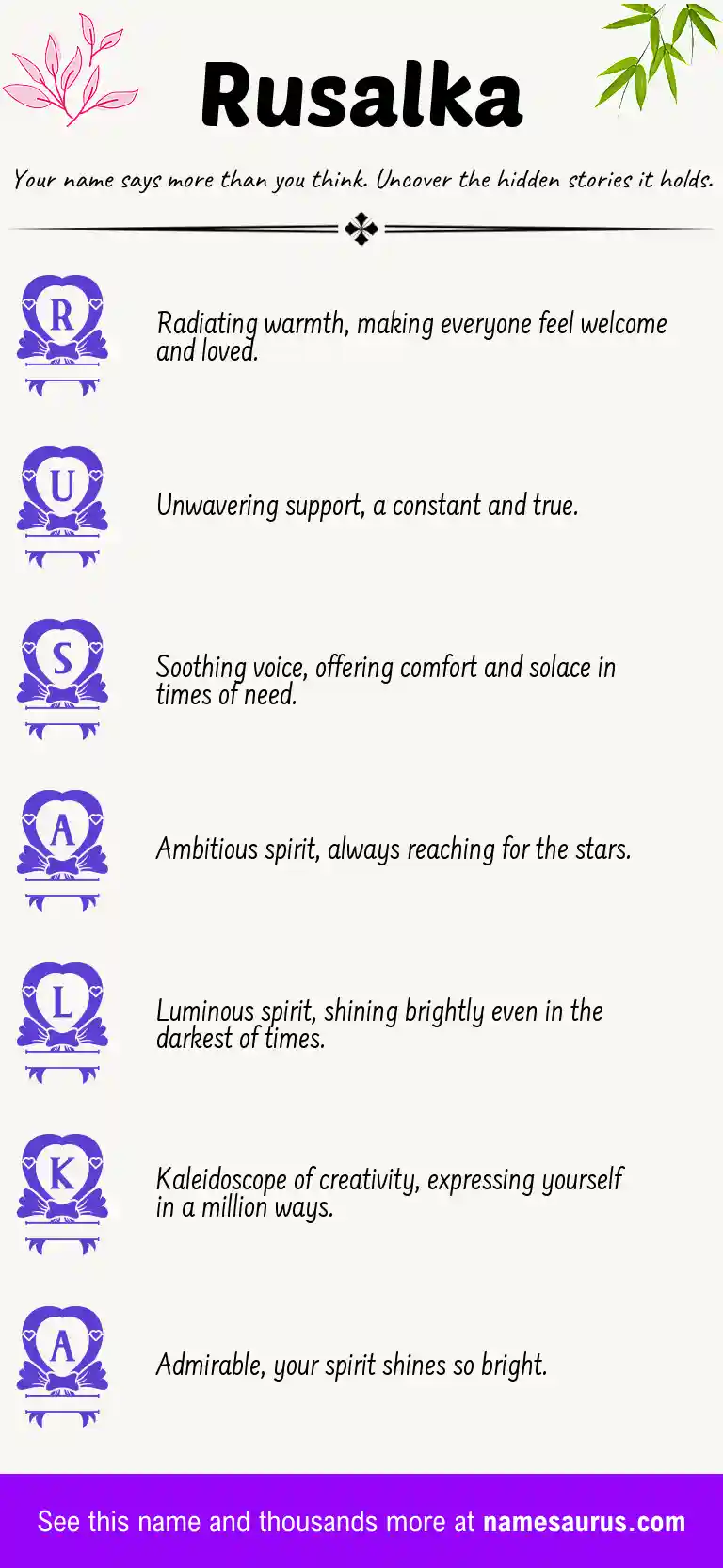 Acrostic poem about Rusalka.