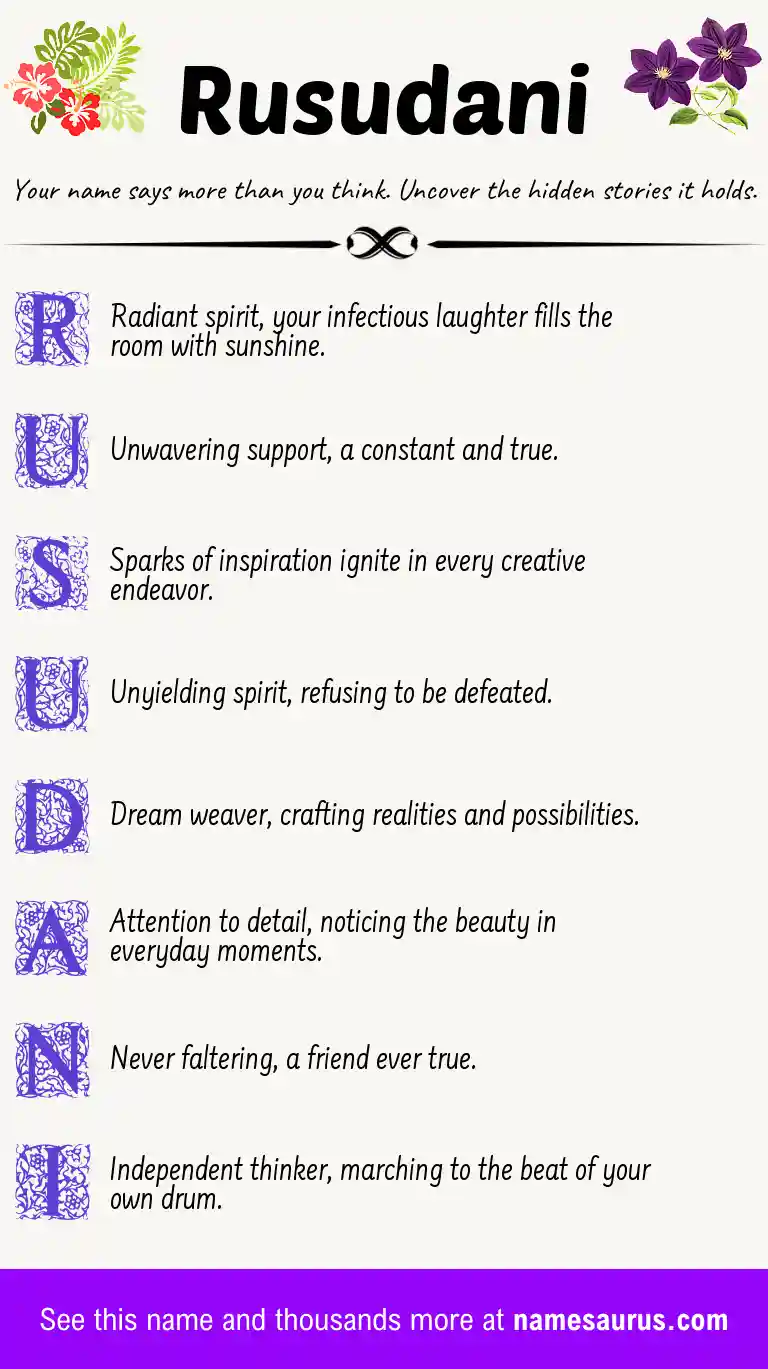 Acrostic poem about Rusudani.