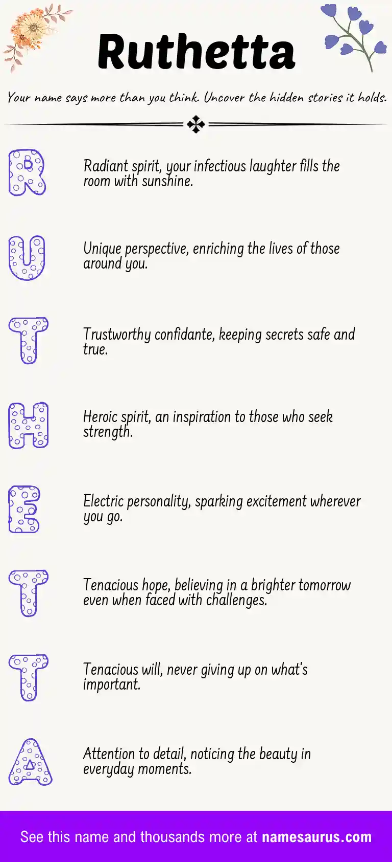 Acrostic poem about Ruthetta.