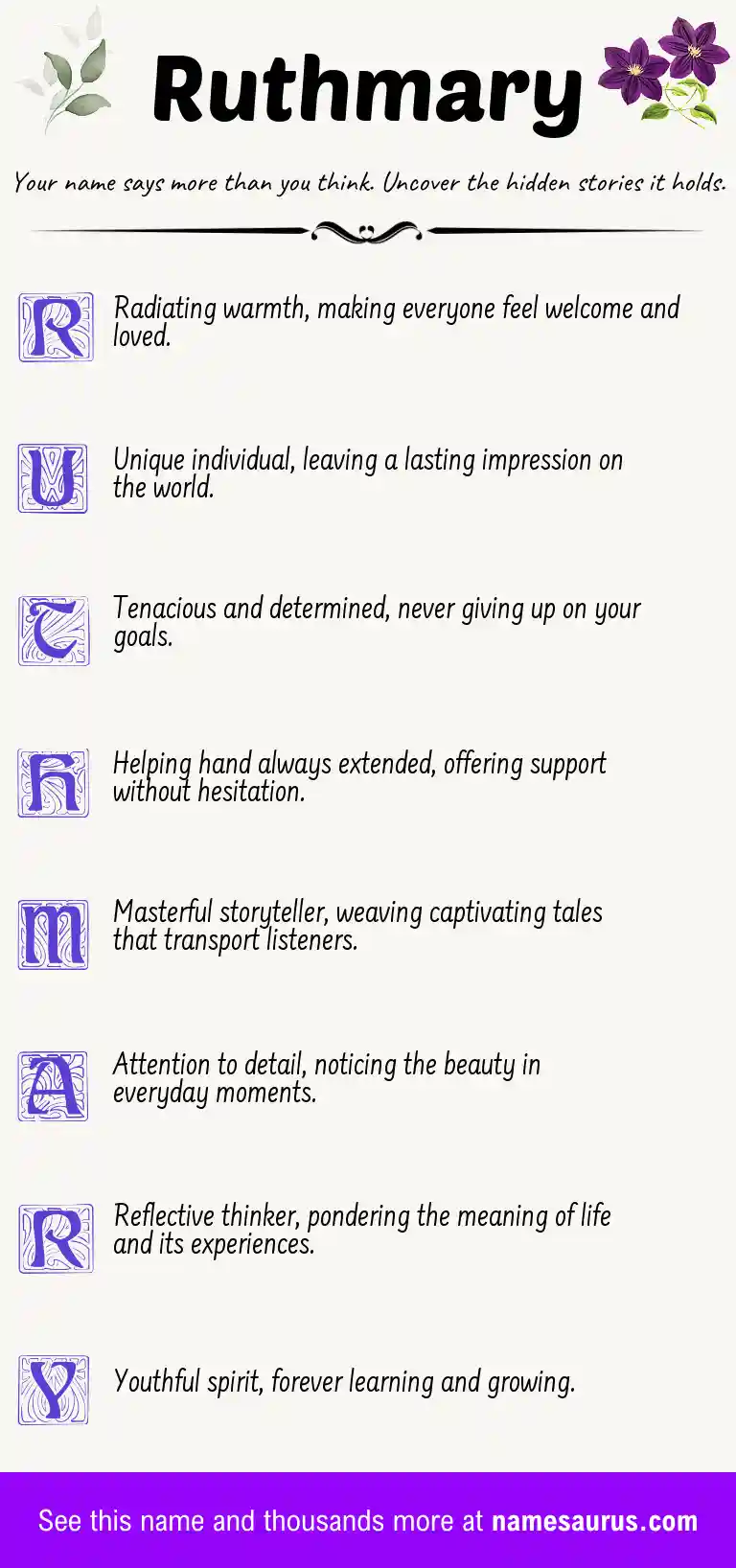 Acrostic poem about Ruthmary.