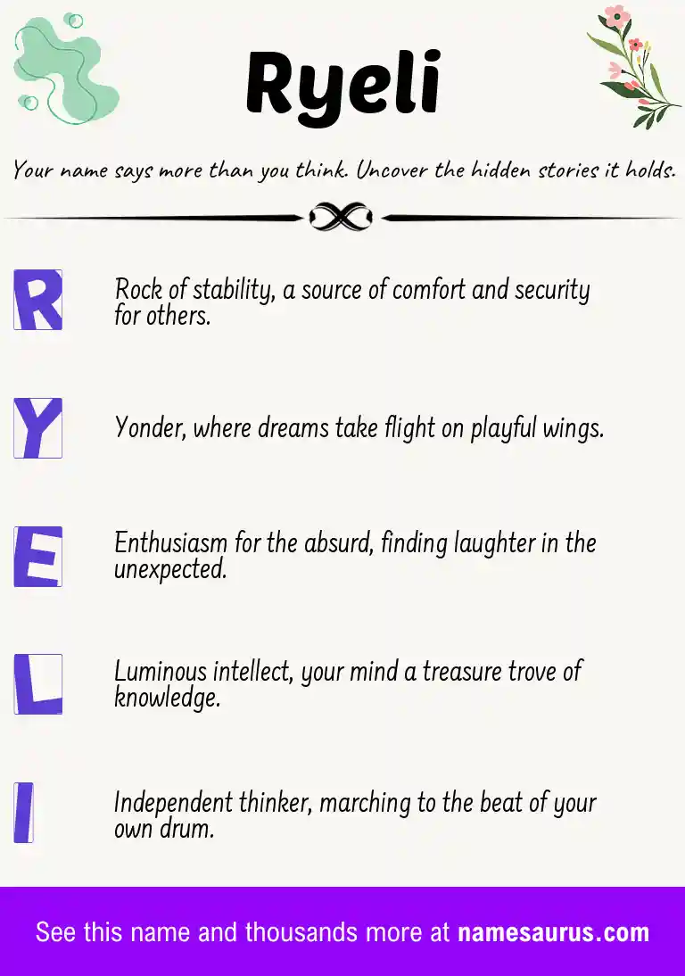 Acrostic poem about Ryeli.