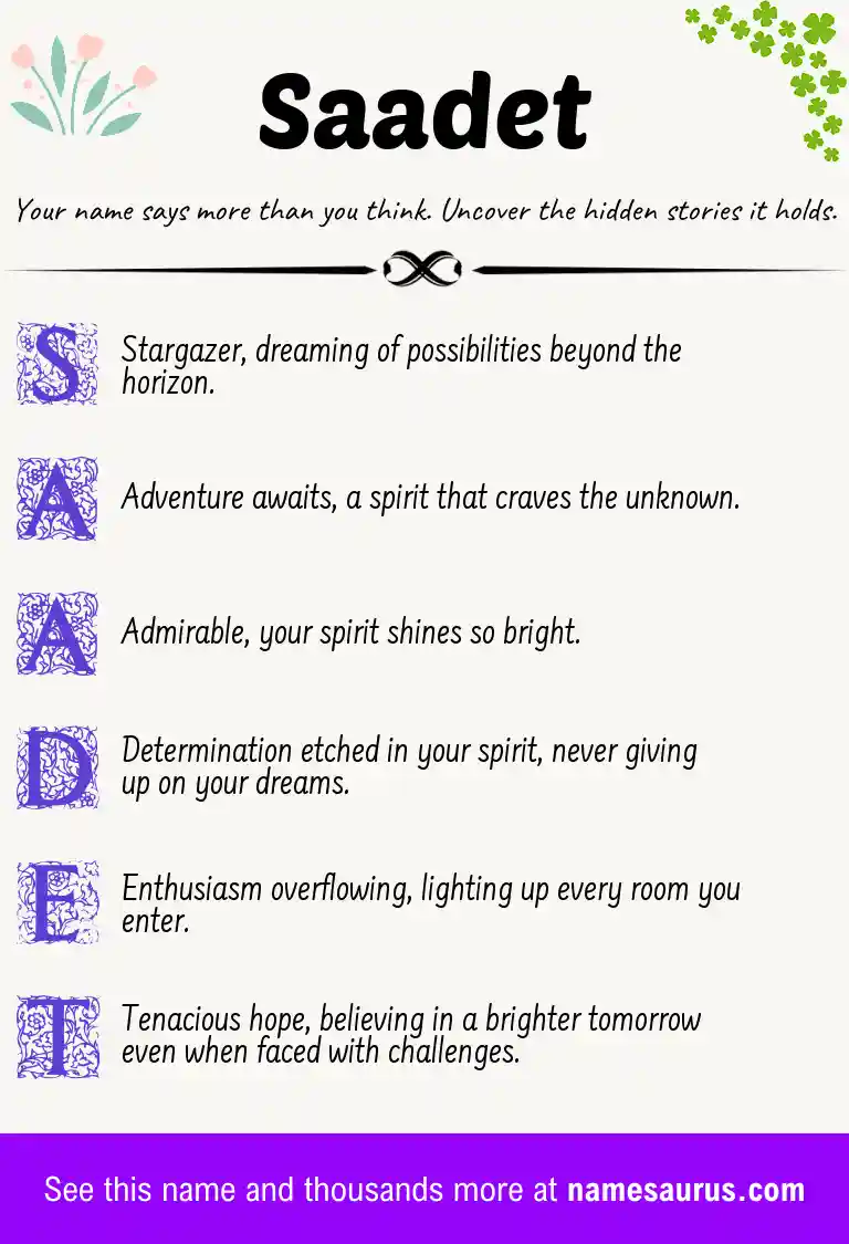 Acrostic poem about Saadet.