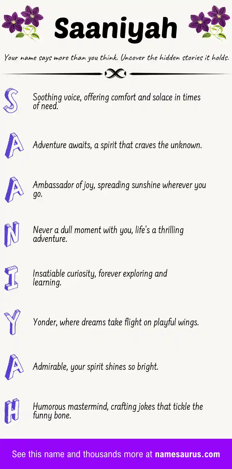 Acrostic poem about Saaniyah.