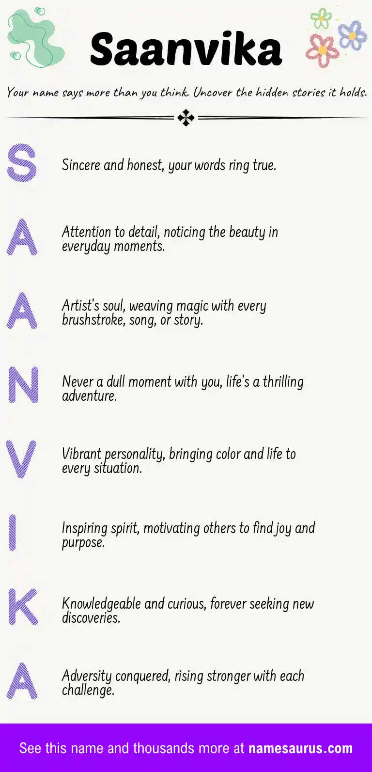 Acrostic poem about Saanvika.