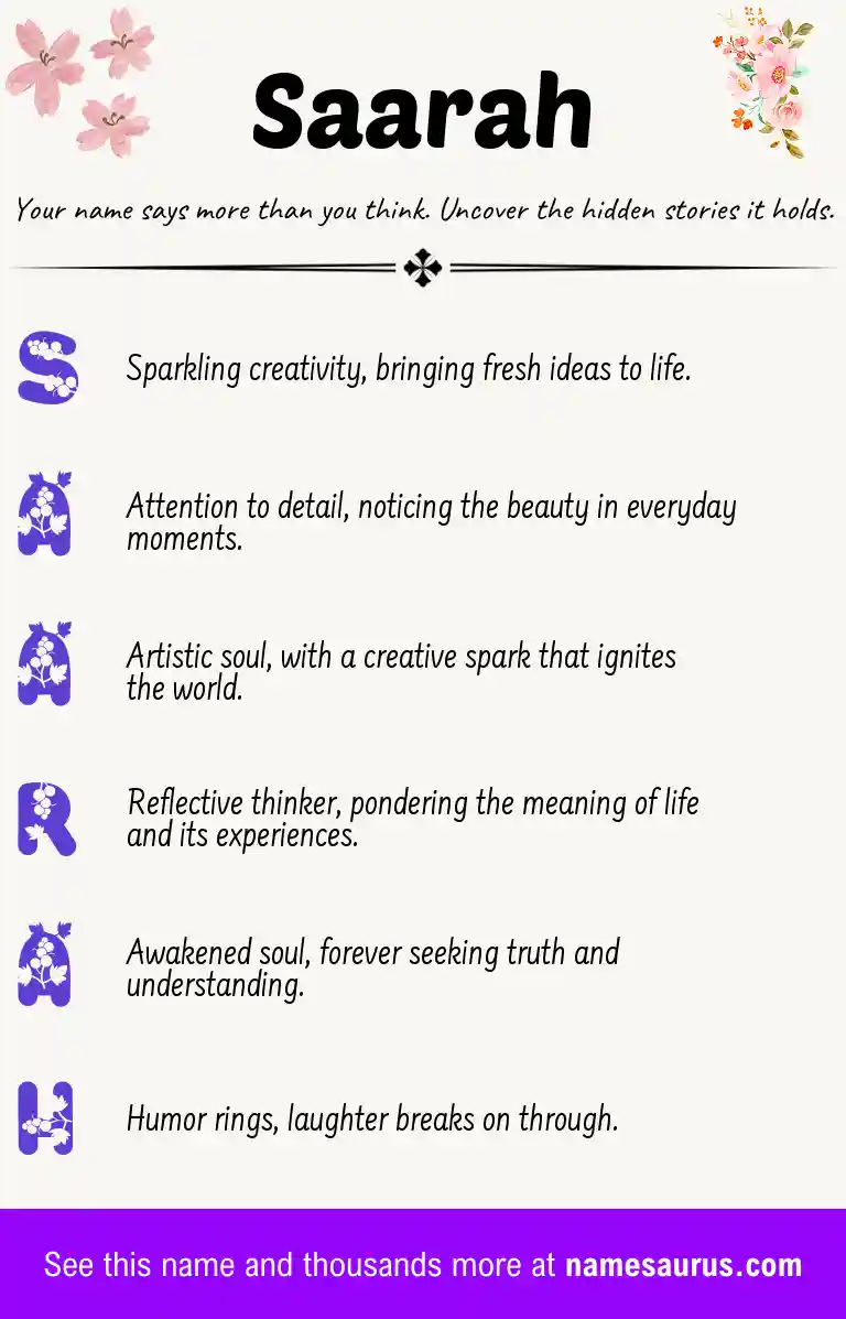 Acrostic poem about Saarah.