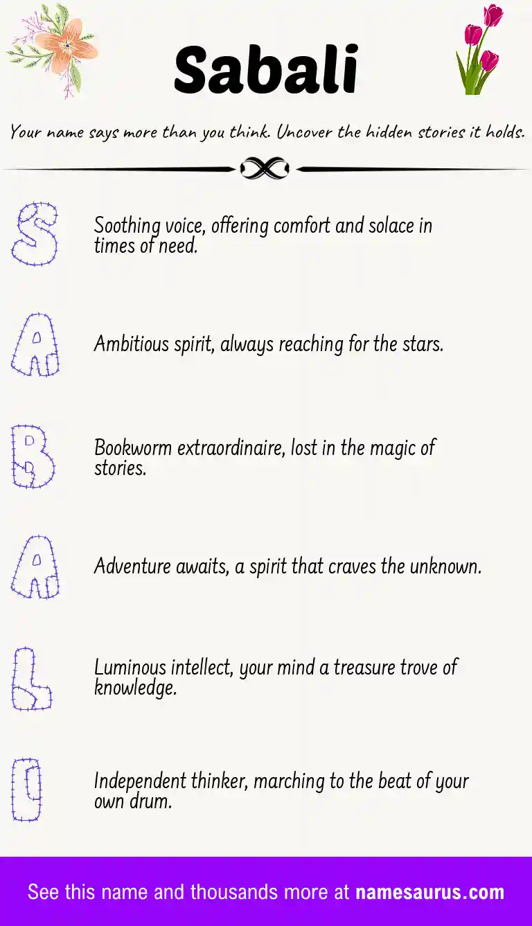 Acrostic poem about Sabali.