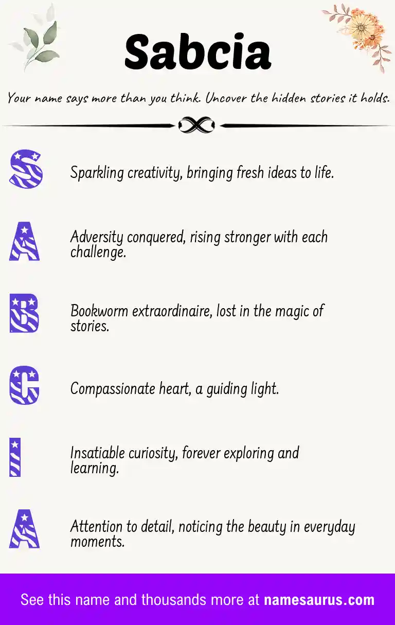Acrostic poem about Sabcia.