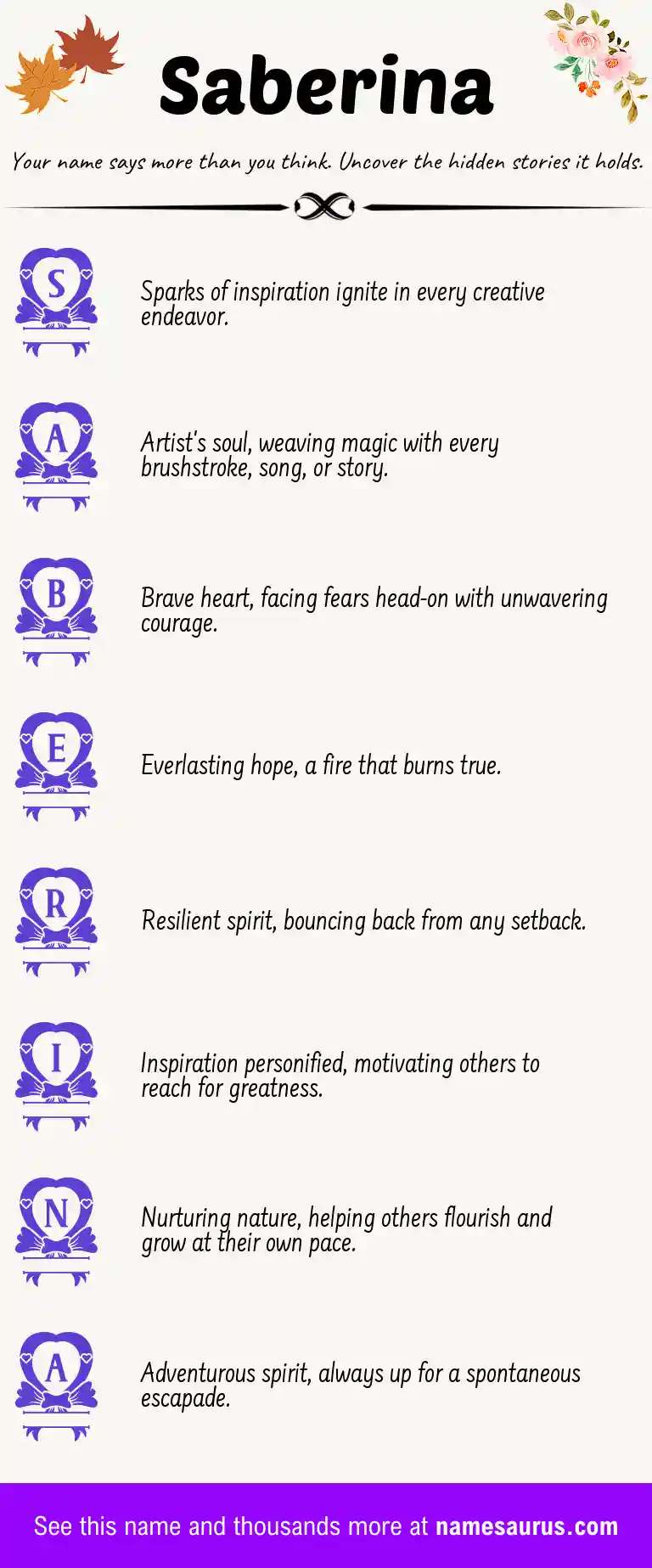 Acrostic poem about Saberina.