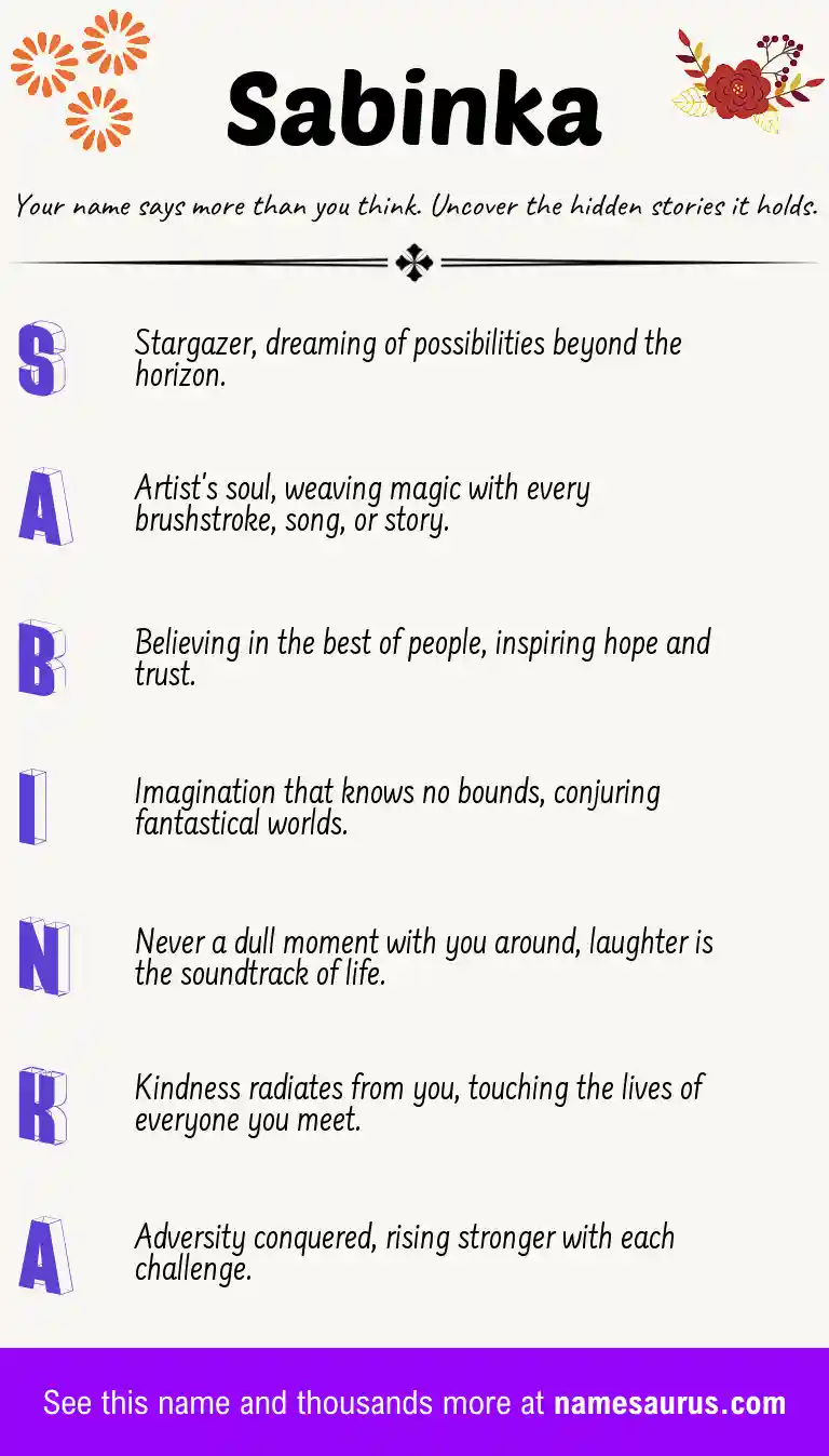 Acrostic poem about Sabinka.