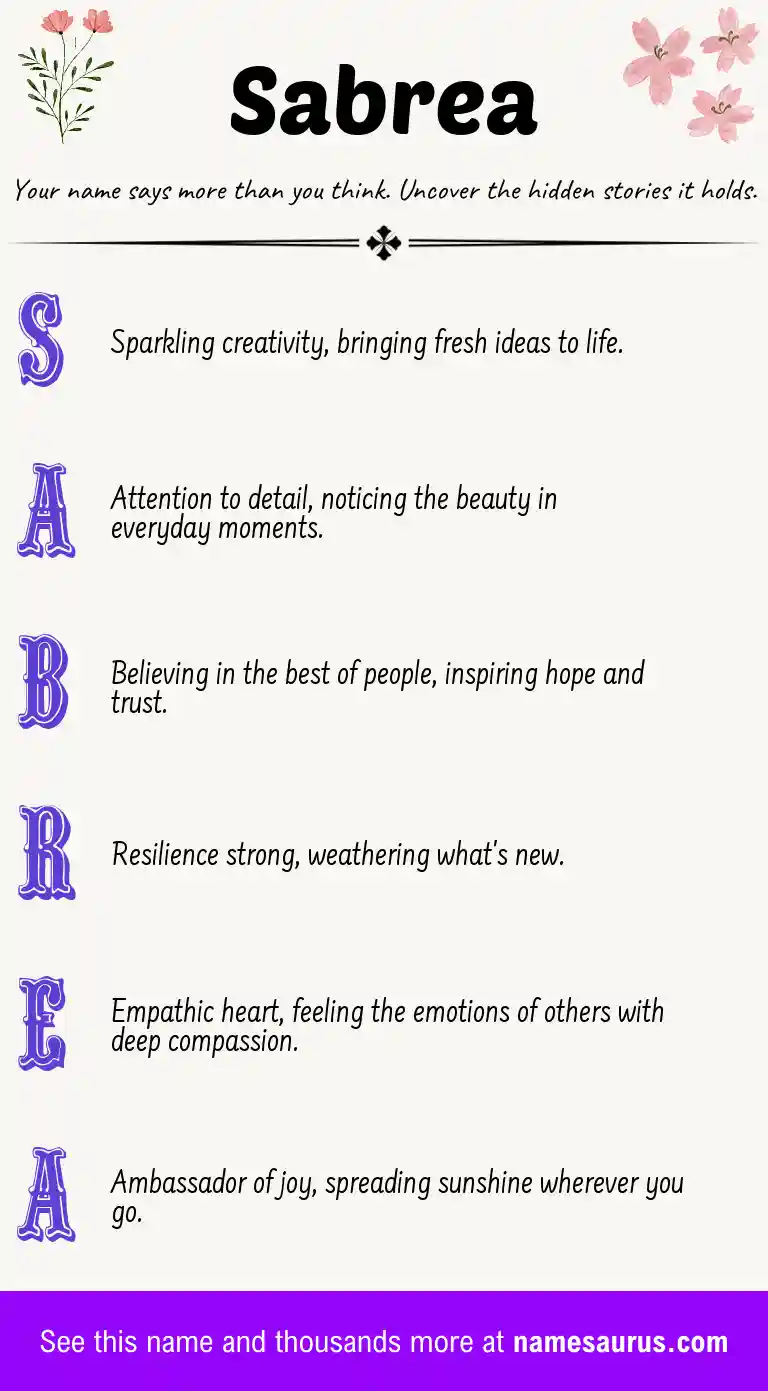 Acrostic poem about Sabrea.