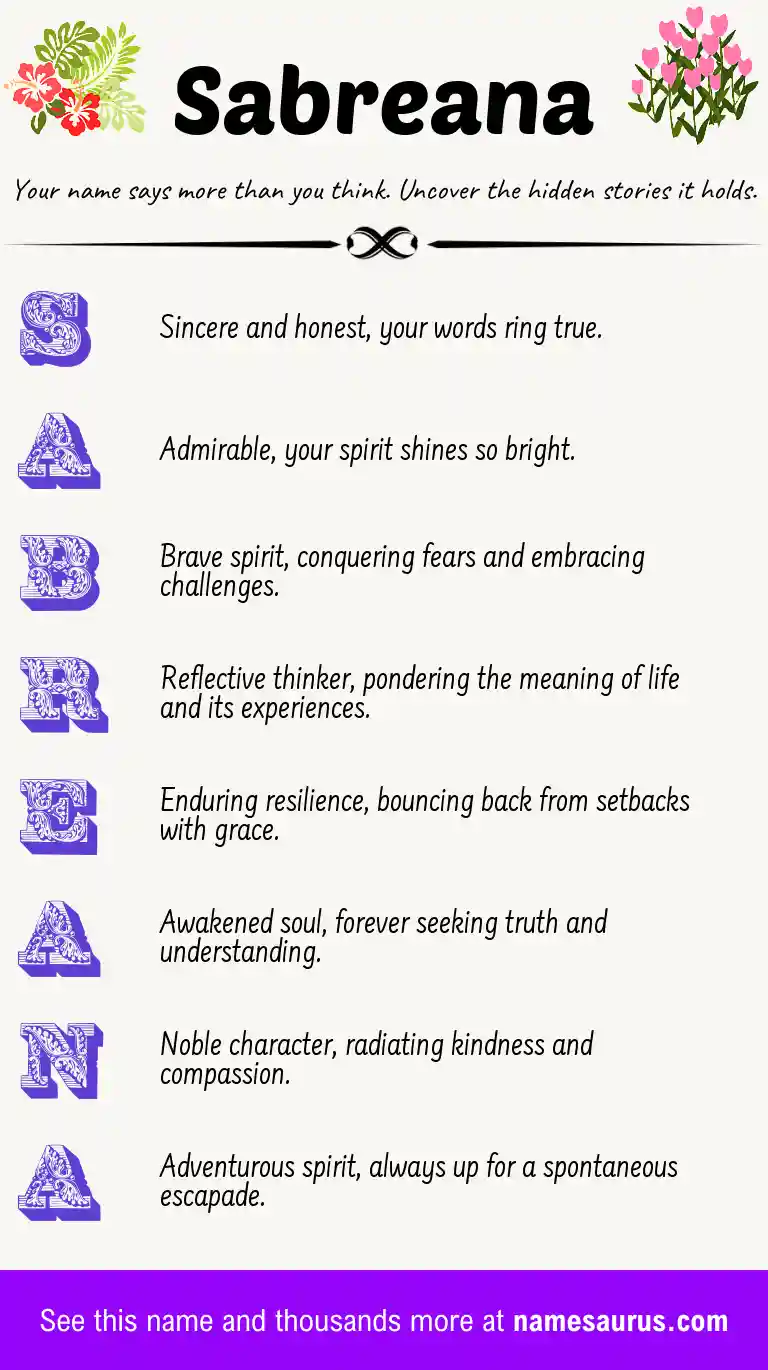 Acrostic poem about Sabreana.