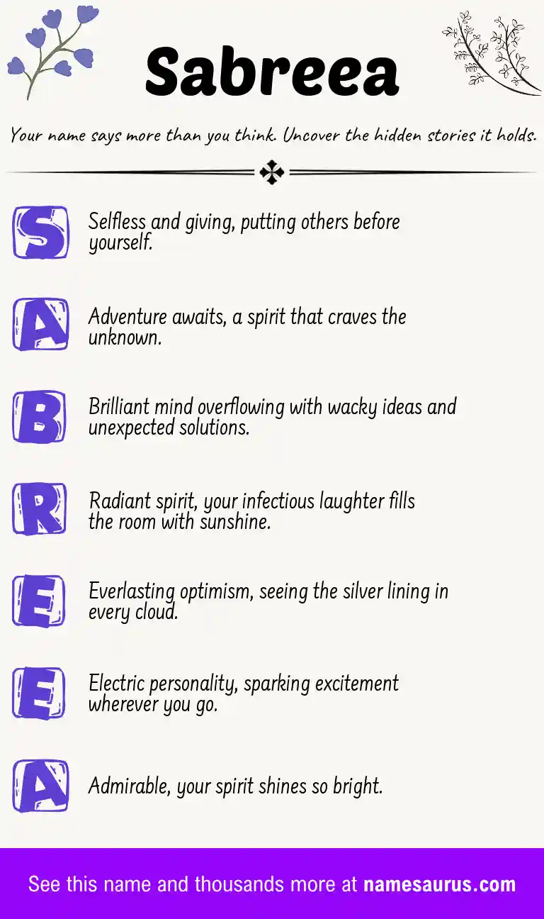 Acrostic poem about Sabreea.