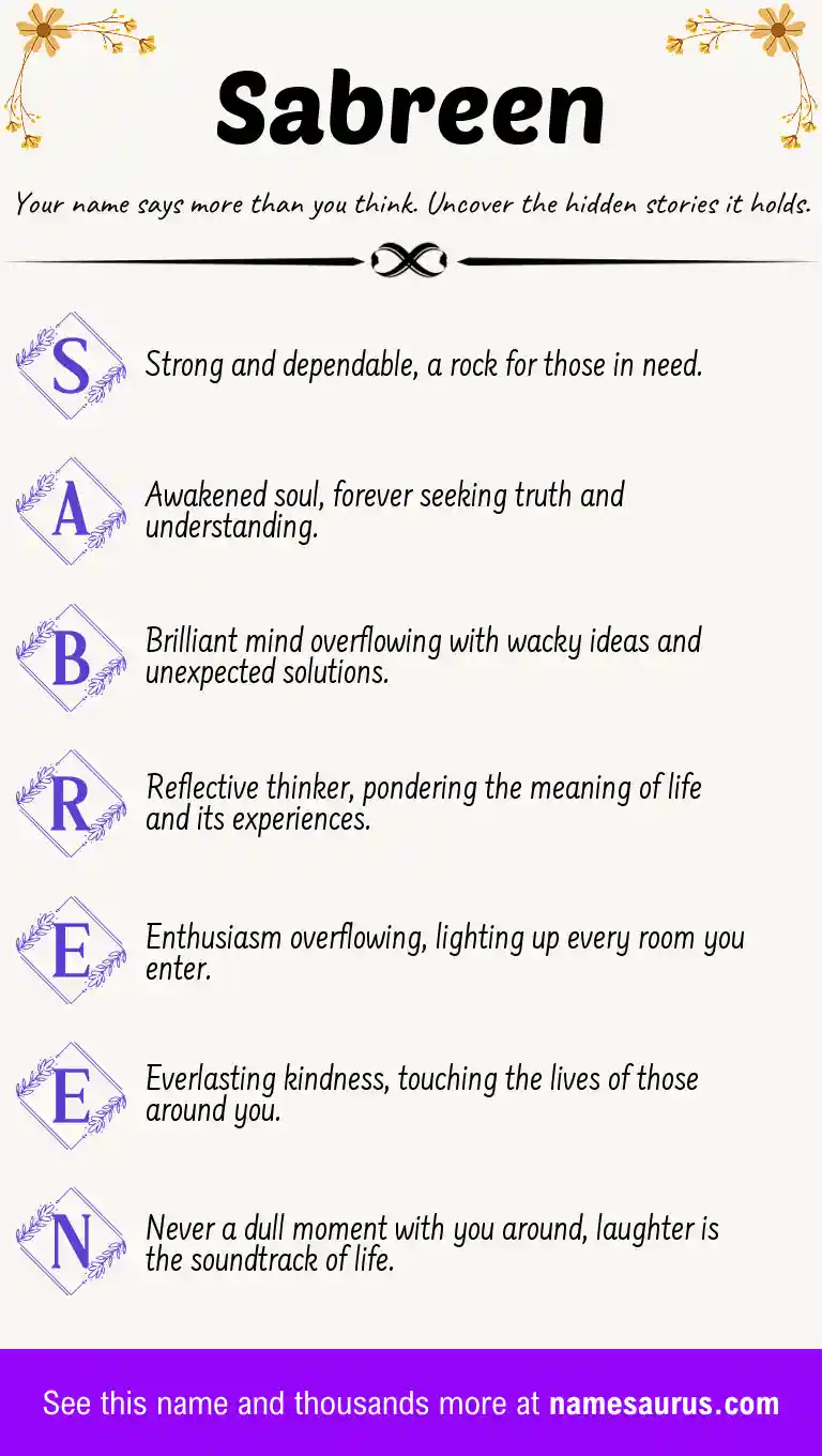 Acrostic poem about Sabreen.