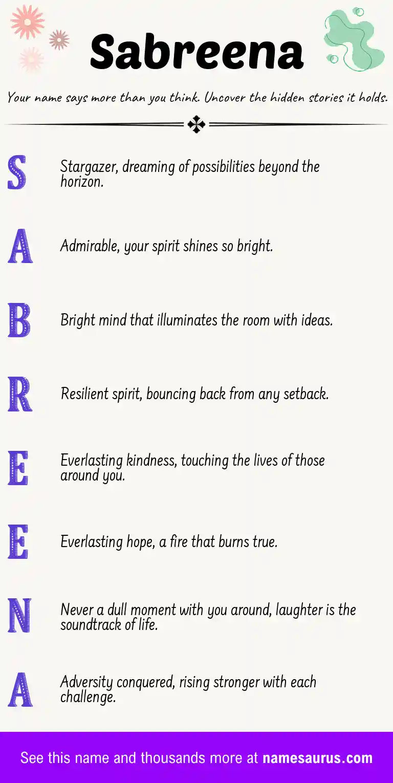 Acrostic poem about Sabreena.