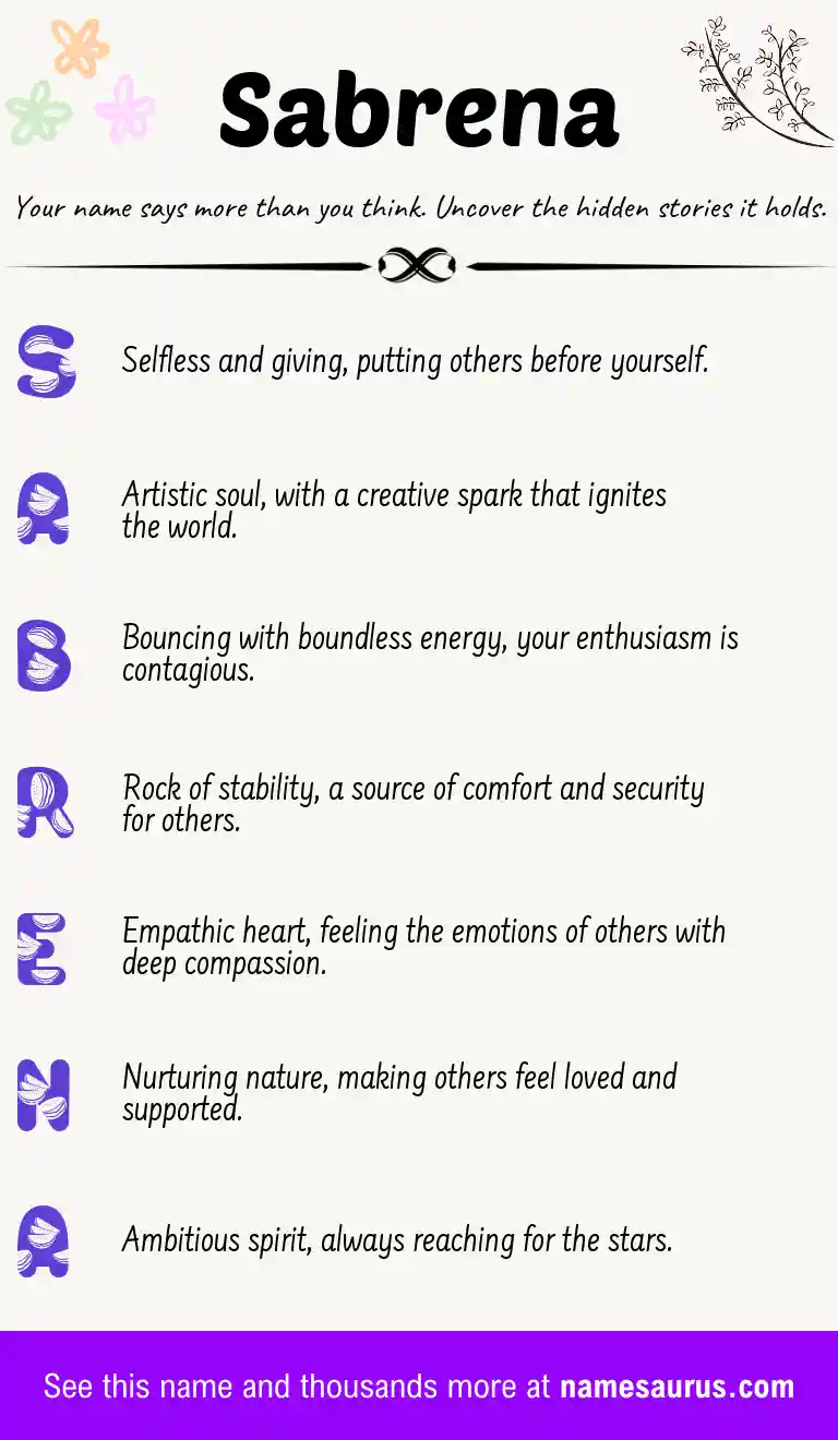 Acrostic poem about Sabrena.