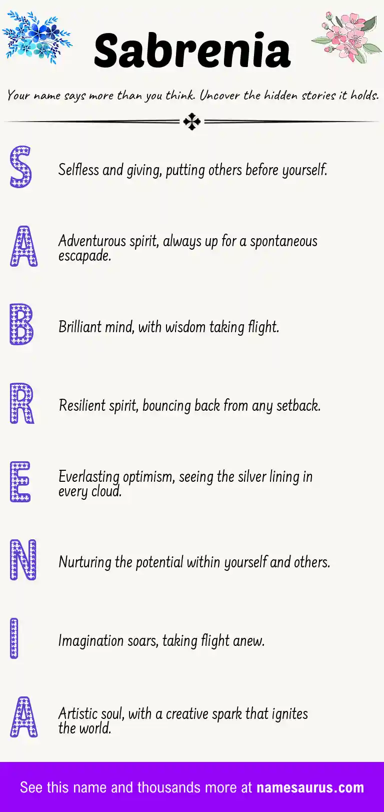 Acrostic poem about Sabrenia.