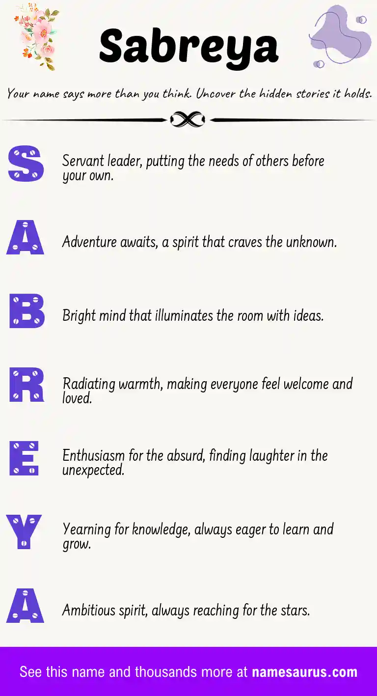 Acrostic poem about Sabreya.