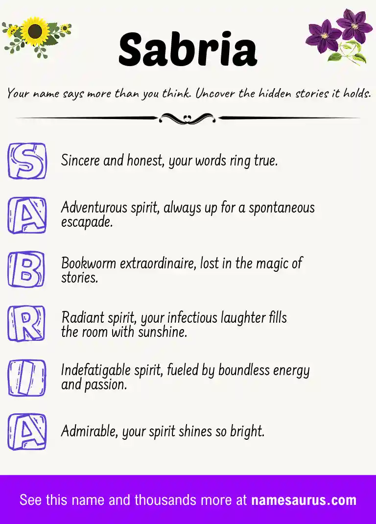Acrostic poem about Sabria.
