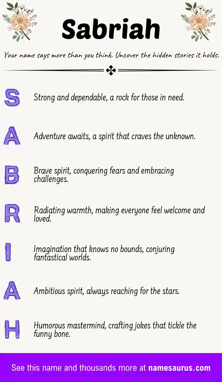 Acrostic poem about Sabriah.