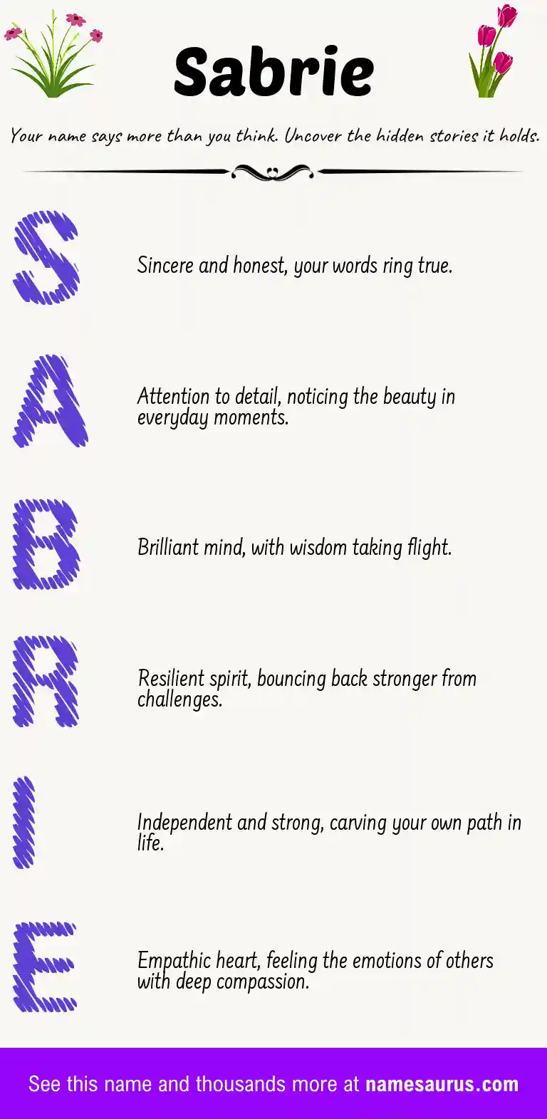 Acrostic poem about Sabrie.