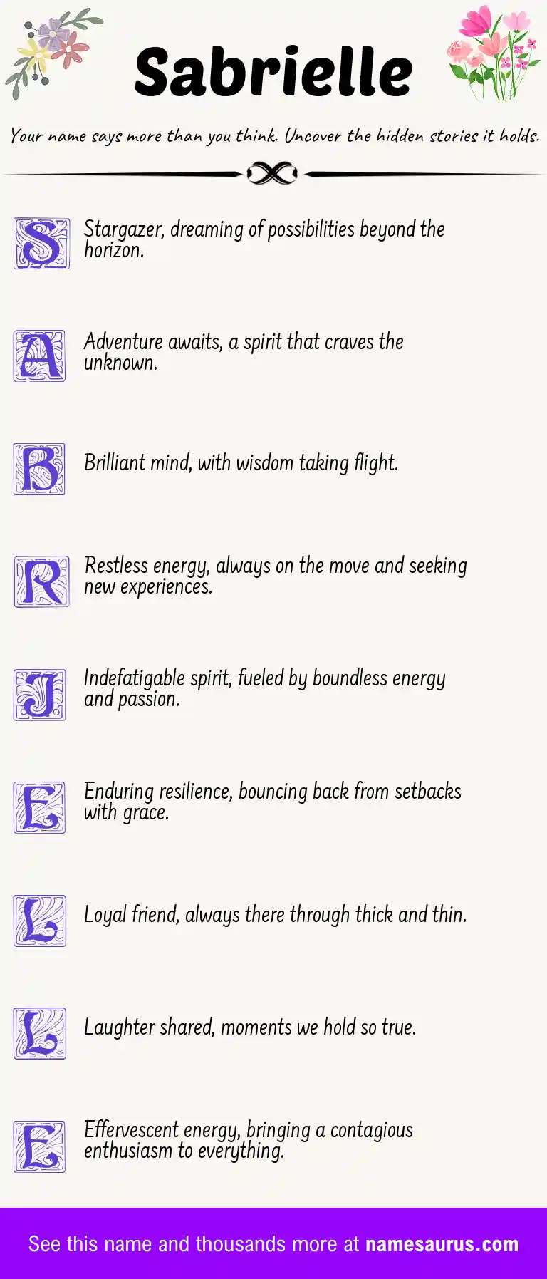 Acrostic poem about Sabrielle.