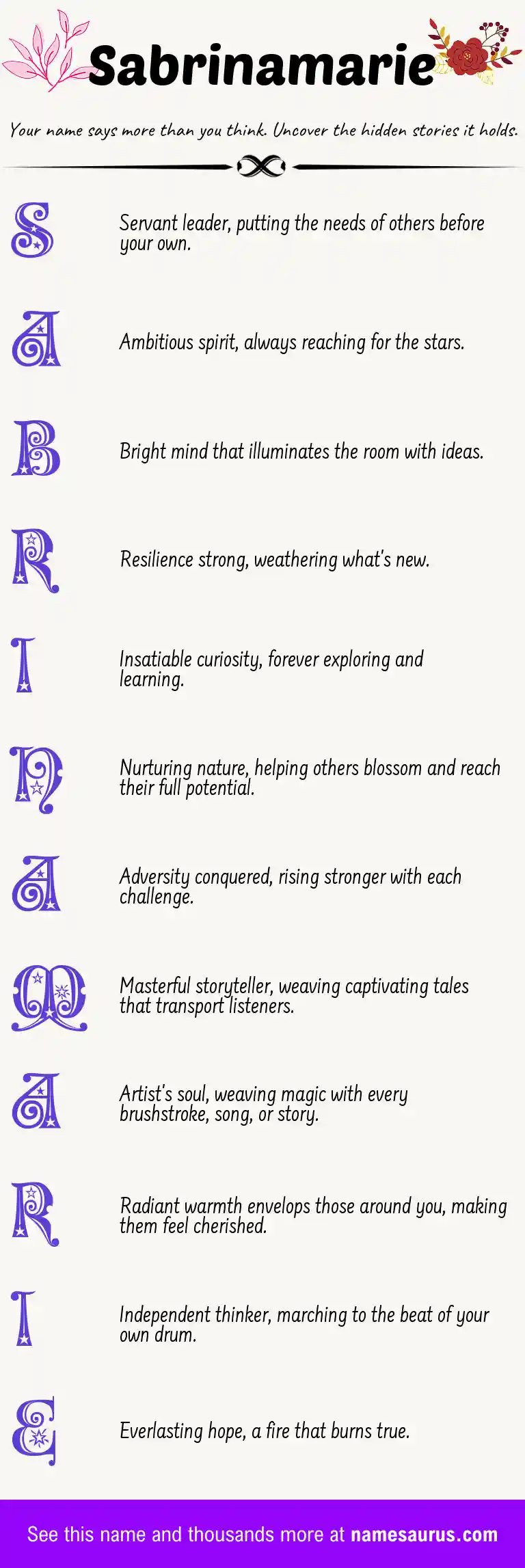 Acrostic poem about Sabrinamarie.