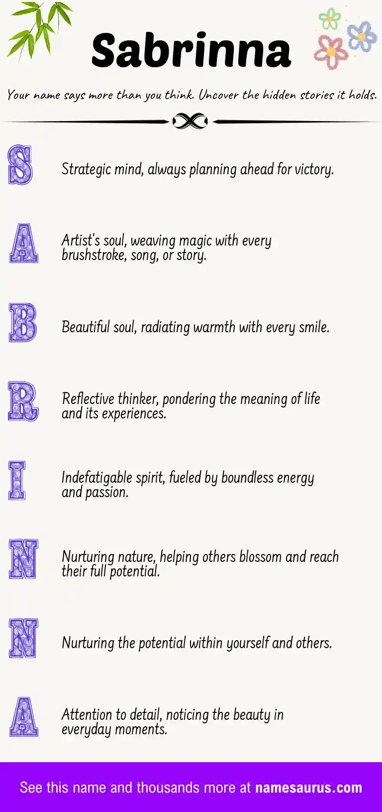 Acrostic poem about Sabrinna.