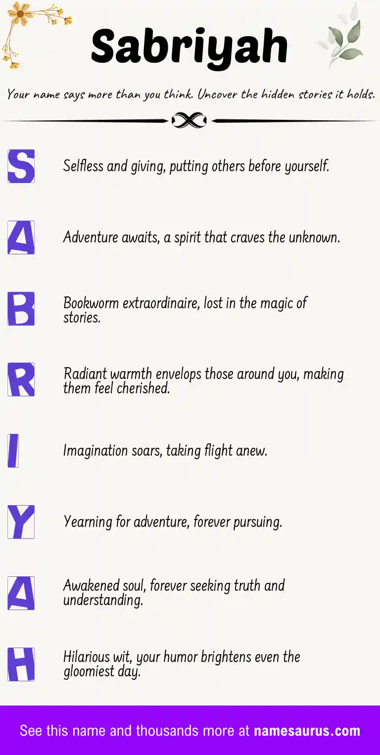 Acrostic poem about Sabriyah.