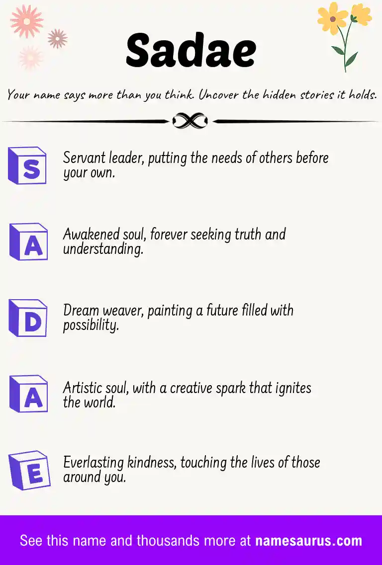 Acrostic poem about Sadae.