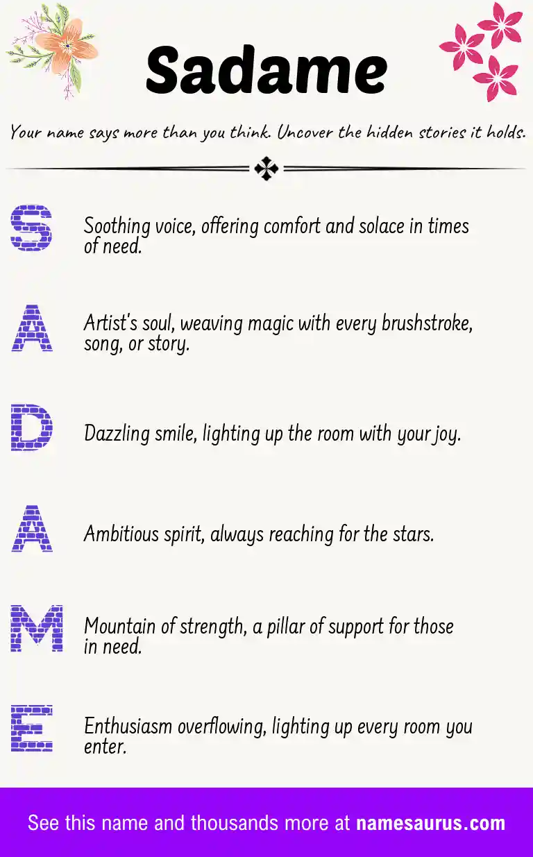 Acrostic poem about Sadame.