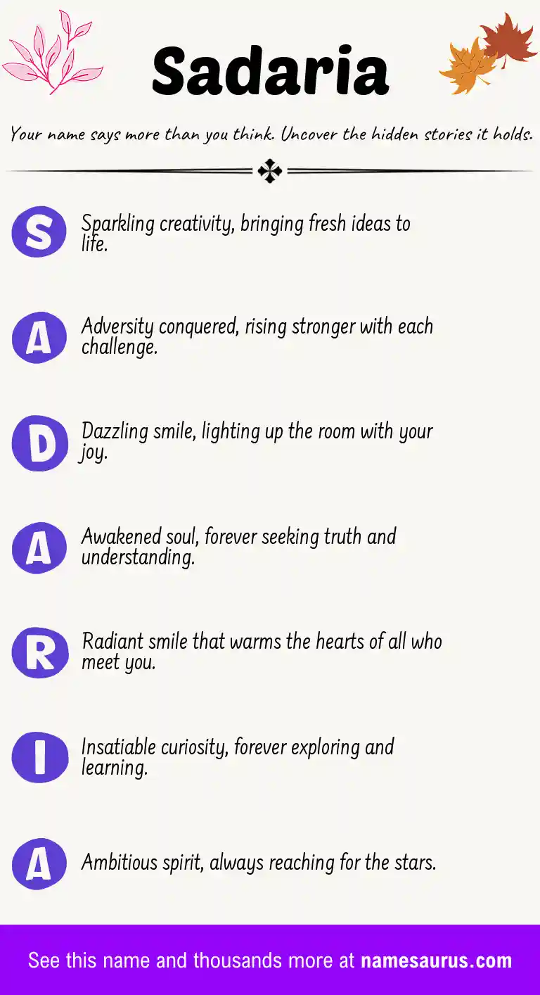Acrostic poem about Sadaria.