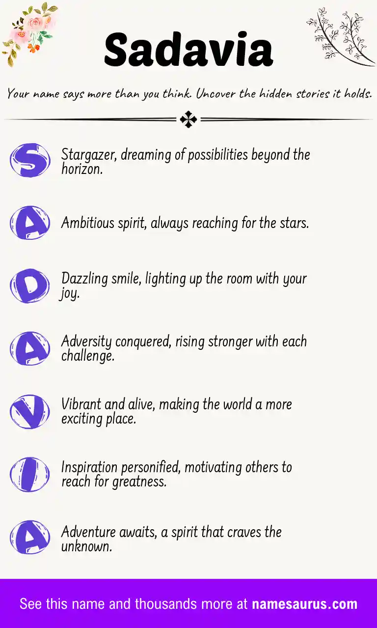 Acrostic poem about Sadavia.
