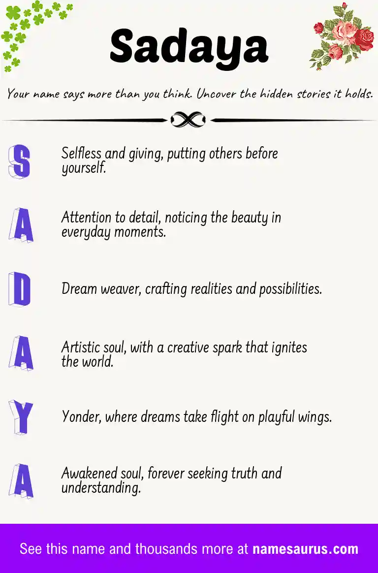 Acrostic poem about Sadaya.