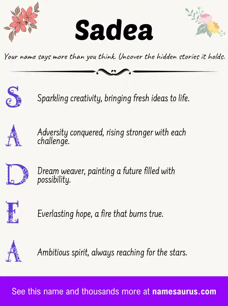 Acrostic poem about Sadea.
