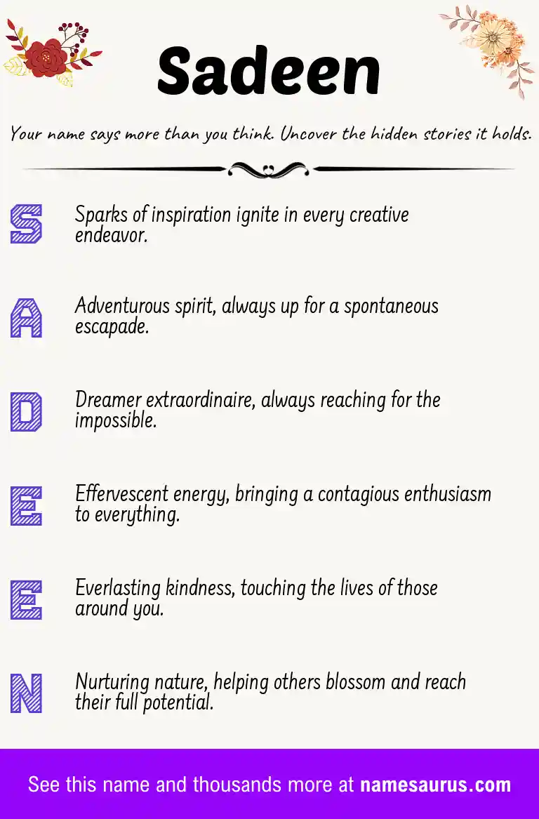 Acrostic poem about Sadeen.