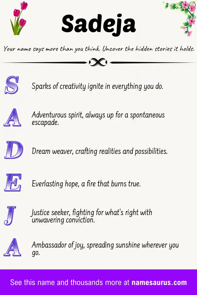Acrostic poem about Sadeja.