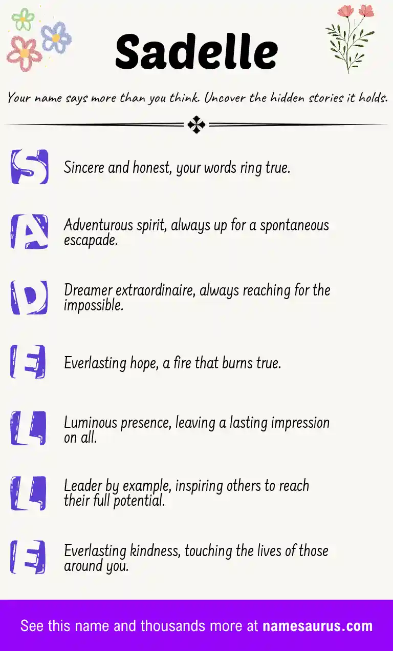 Acrostic poem about Sadelle.