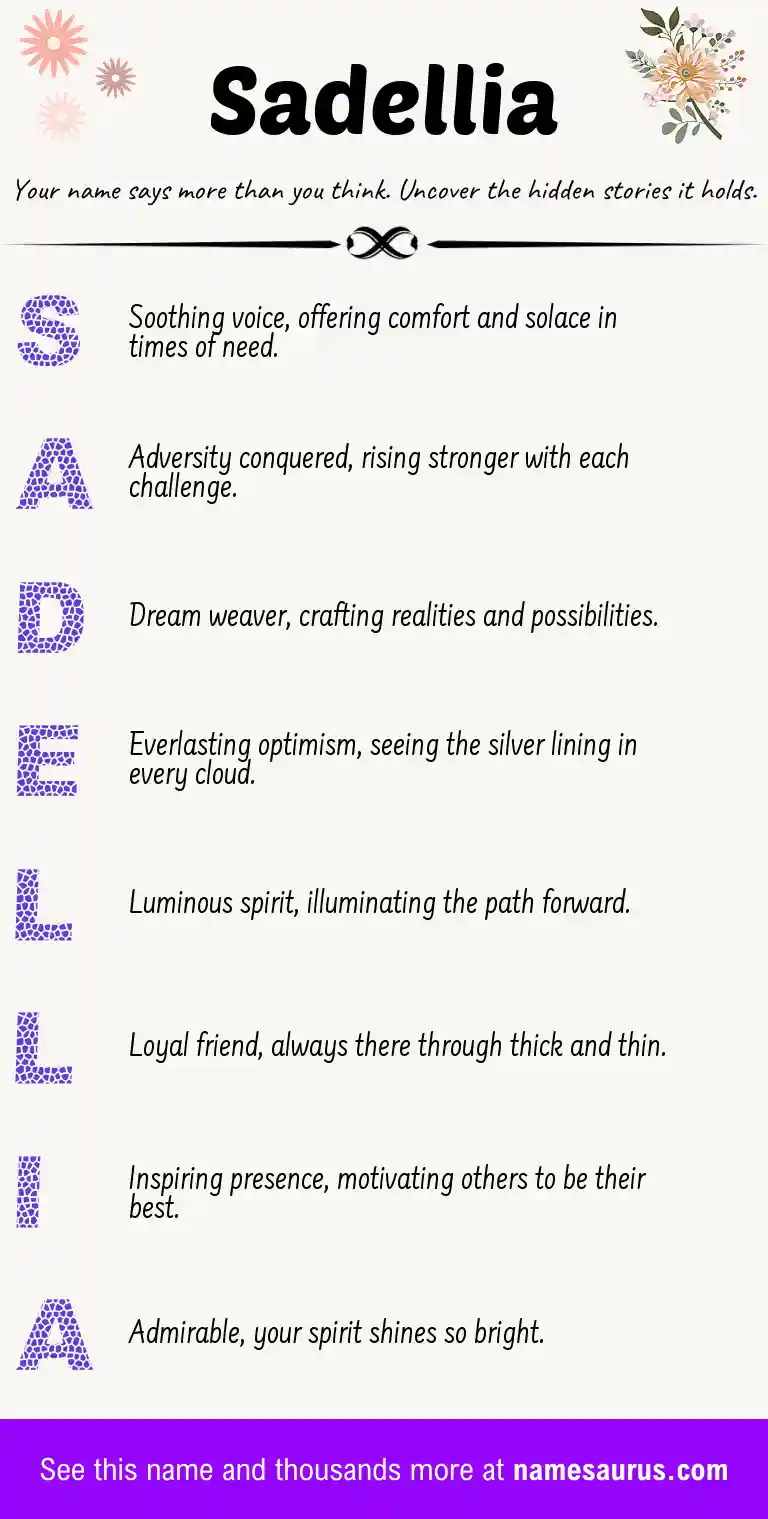 Acrostic poem about Sadellia.