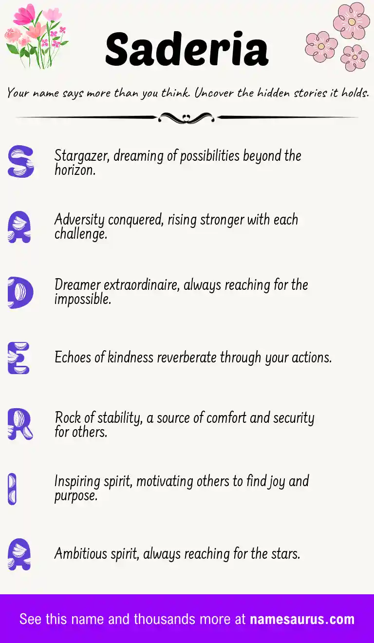 Acrostic poem about Saderia.
