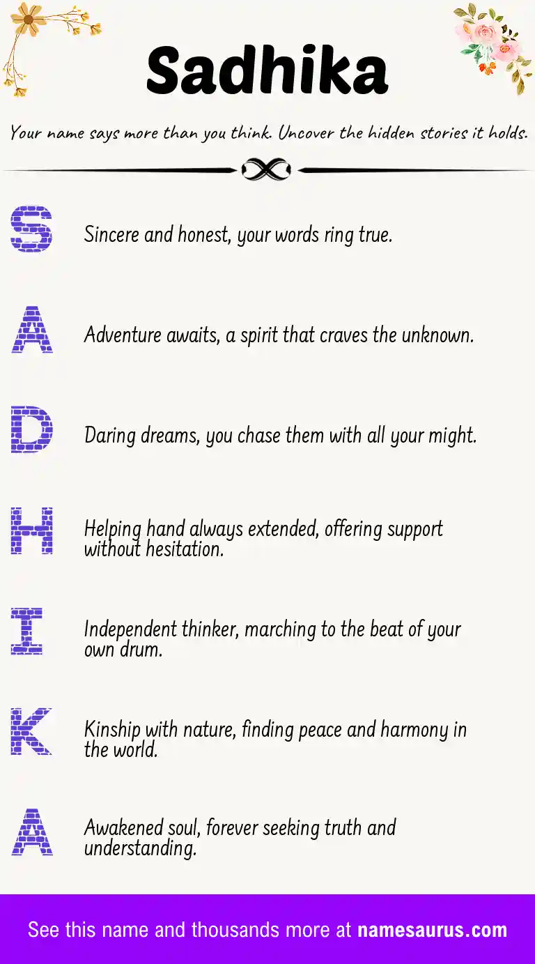 Acrostic poem about Sadhika.