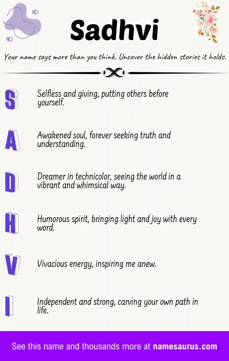 Acrostic poem about Sadhvi.