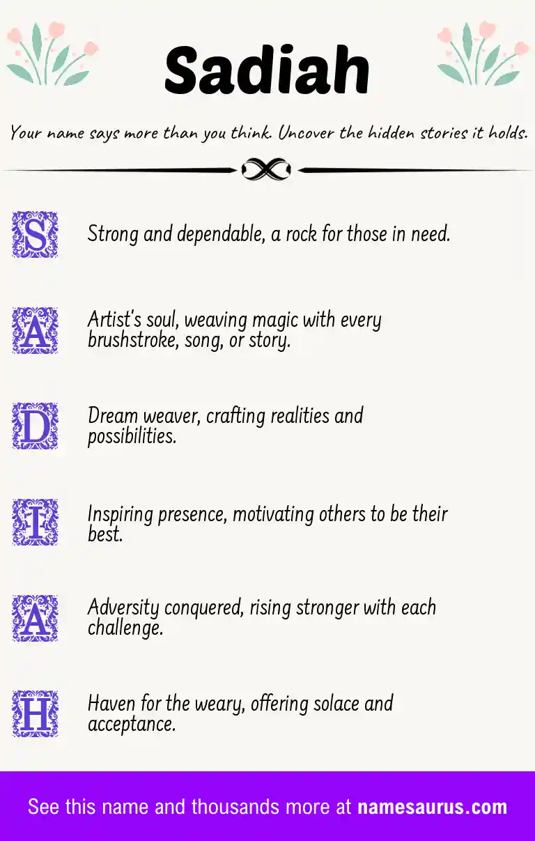 Acrostic poem about Sadiah.